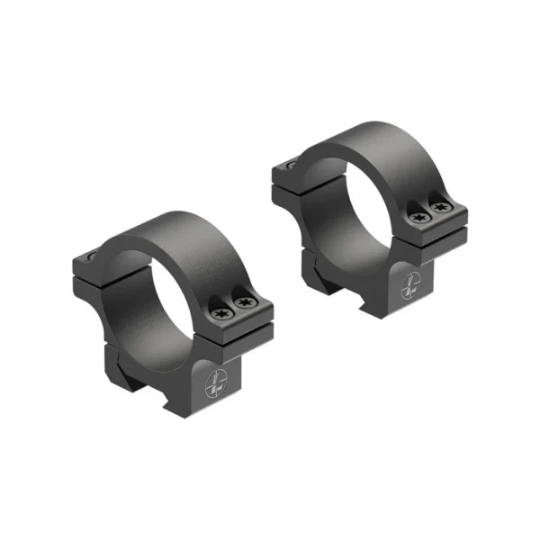Leupold Open Range Rimfire Cross-Slot Rings, two black scope rings in angled view
