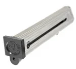 Ruger Mark III & Mark IV handgun magazine, angled view with nickel body and black base plate