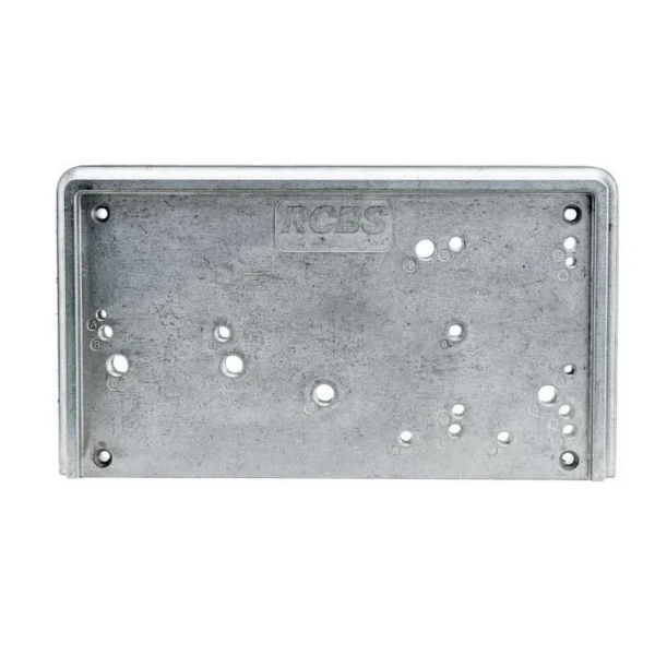 RCBS Accessory Base Plate-3, silver top view with multiple mounting holes