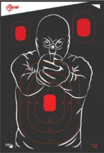 ALLEN EZ AIM 12X18 BAD GUY 5PK black silhouette target with red aiming zones and scoring rings