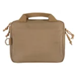 Allen Tac Six Crew Tactical Pistol Case, front view in coyote brown with carry handles and zip pulls