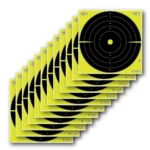 Allen EZ Aim Splash Reactive Target, stack of yellow and black bullseye target sheets