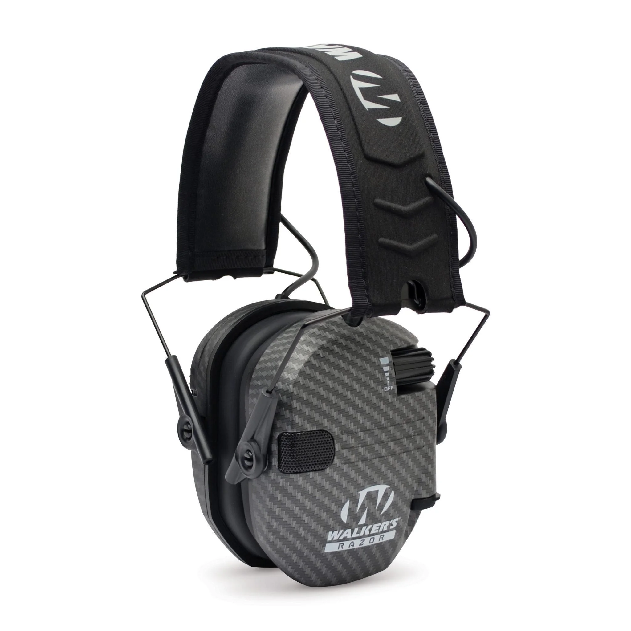 primary-47417 Walkers Game Ear Walker's Razor Slim Shooter Folding Muff-Carbon, folded black front view