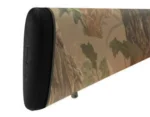 Pachmayr Decelerator Old English Recoil Pad, black pad fitted to camouflage stock, side view