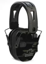 Walker's Razor Tacti-Grip Ear Muffs, camo gray front view with padded headband