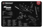 Gsm TekMat 11x17 Gun Cleaning Mat-Sig Sauer P320, black top view with white parts diagrams