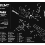 Gsm TekMat 11x17 Gun Cleaning Mat-Sig Sauer P320, black top view with white parts diagrams