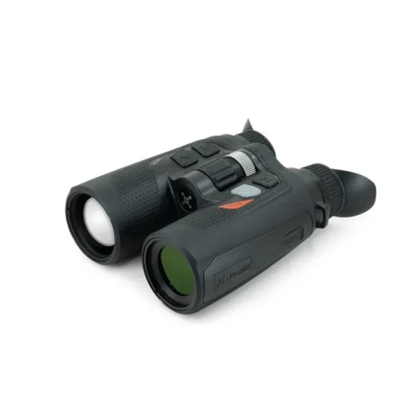 IRay USA Nocpix QUEST H50R, black thermal binocular in angled front view with dual eyepieces
