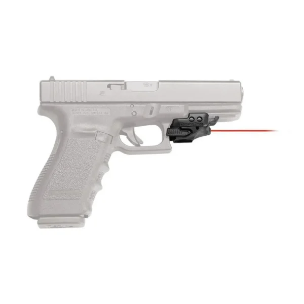 Crimson Trace CMR-201 Rail Master Universal Laser Sight, right-side view on pistol with red beam