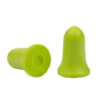 Allen ULTRX lime tapered foam ear plugs, one upright and one on its side