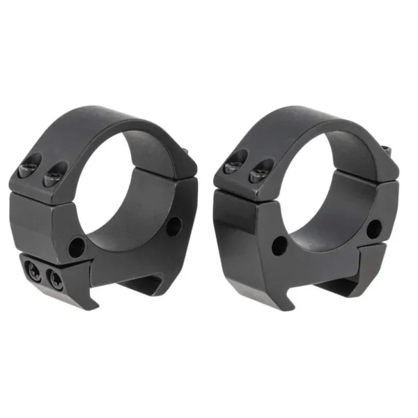 Talley 2-Piece Picatinny scope rings, matte black angled view with mounting screws