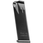 Mec-Gar Para-USA P14 magazine, black front view with metal body and base plate