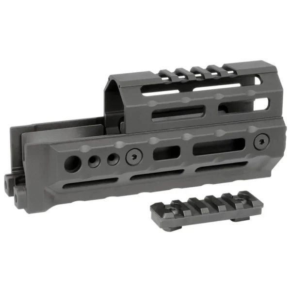 Midwest Industries AK Alpha Series M-LOK Handguard, black side view with rail section