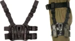 BLACKHAWK BH TACT HSTLR PLATFORM, black strapped platform shown alone and mounted on a leg