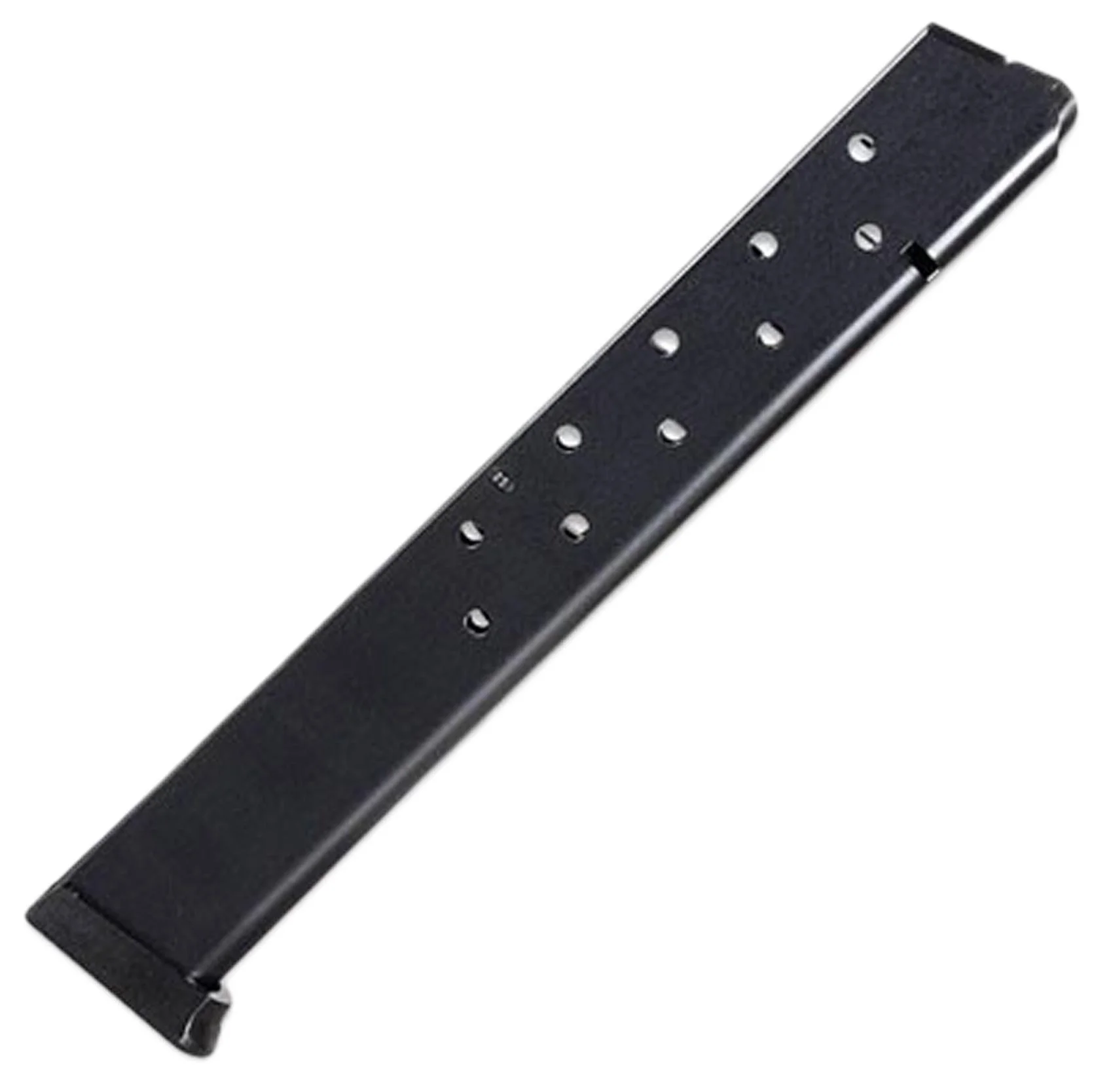 primary-47594 ProMag Colt Government Magazine, long blued steel magazine in angled side view