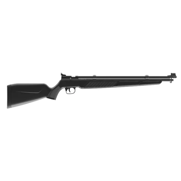 Crosman C3622S black bolt-action air rifle with synthetic stock, left side view