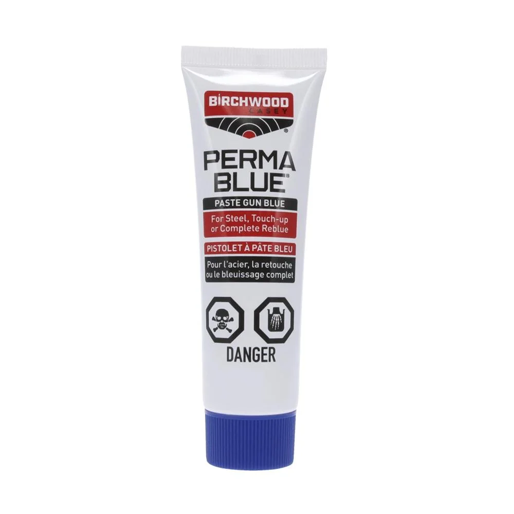 primary-47603 Birchwood Casey PERMA Blue Paste white tube with blue cap, front view