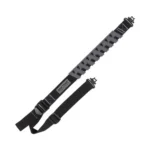 Allen Trak Traction Web Rifle Sling, black and grey sling laid diagonally with swivels visible