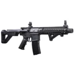 Crosman DPMS SBR, black air rifle in right-side view with magazine and adjustable stock
