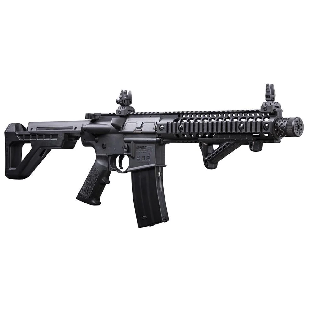 primary-47605 Crosman DPMS SBR, black air rifle in right-side view with magazine and adjustable stock