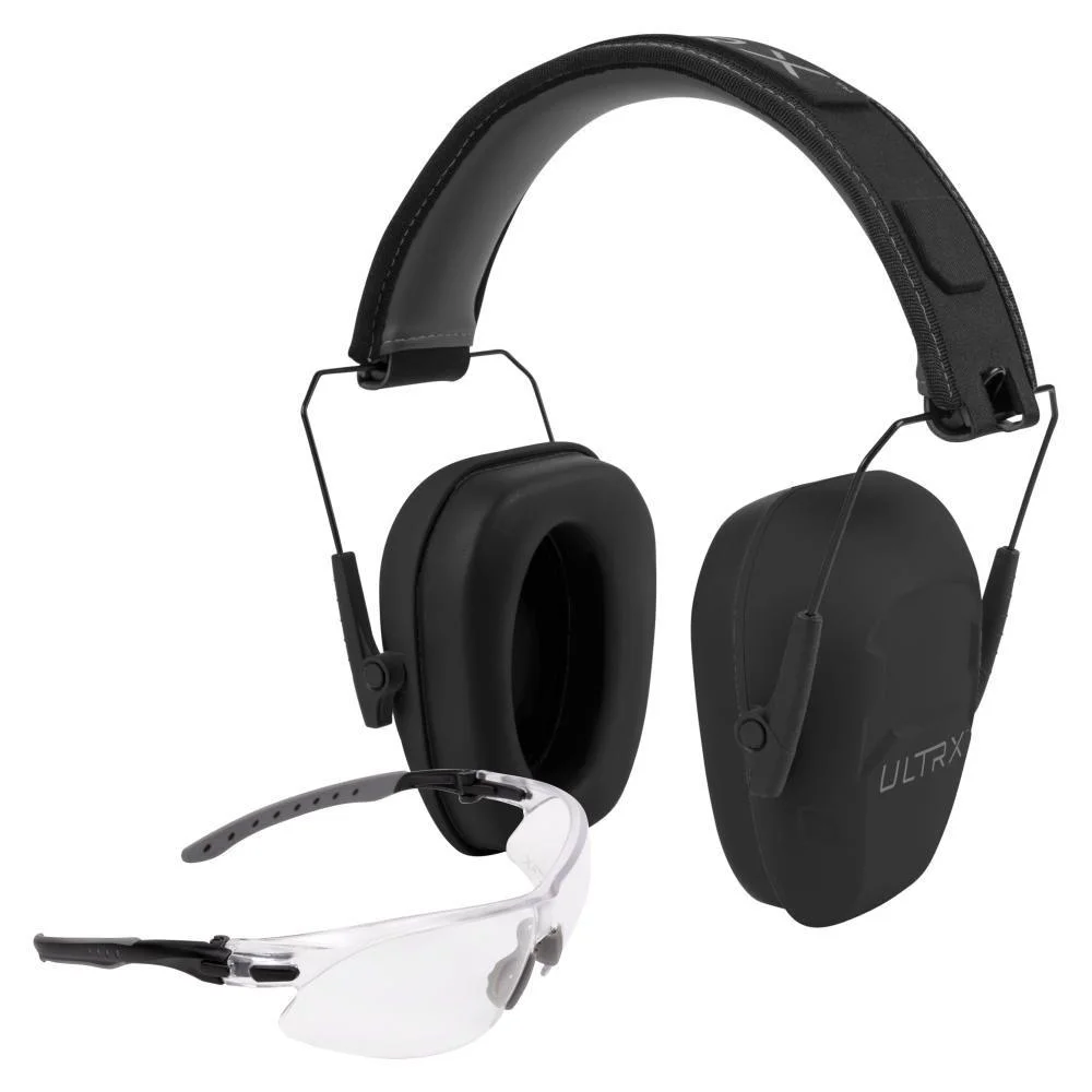 primary-47627 The Allen Company Inc. Allen ULTRX Shield Ear & Eye Combo Passive Earmuff 23dB Midnight Grey Shooting Glasses Clear