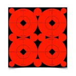 Birchwood Casey B/C TARGET SPOTS 40-3, red four-bullseye target sheet with black centers