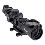 Sig Sauer SPR Rifle Scope black front angled view with mount, turrets and flip-up lens caps