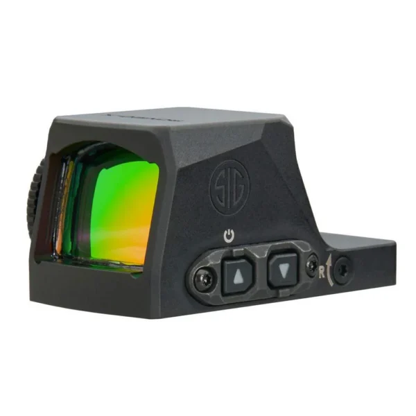 Sig Sauer Romeo-X Enclosed Pro black left-front view with green lens and side controls