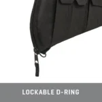 Allen Wedge Tactical Rifle Case, black corner close-up with zipper and lockable D-ring