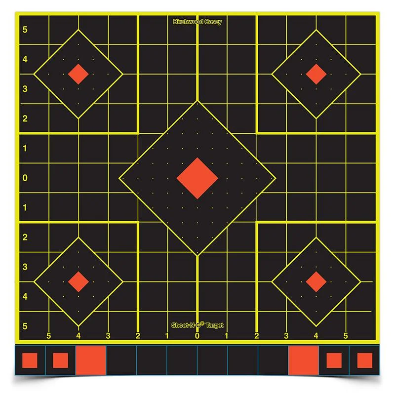 primary-47678 Birchwood Casey B/C SHT-N-C 12-inch Sight-In Target, black target with yellow grid and red centers