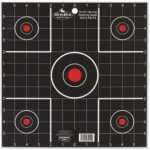 Birchwood Casey Dirty Bird Sight-In Target, front view with five red bullseyes and grid