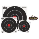 Birchwood Casey Dirty Bird Bull's Eye Targets, three black circular targets with red centers