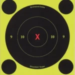 Birchwood Casey Shoot-N-C 6-inch X-Bull yellow target with black bullseye and red X
