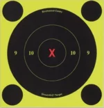 Birchwood Casey Shoot-N-C 6-inch X-Bull yellow target with black bullseye and red X