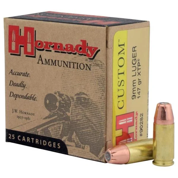 Hornady Mfg Hornady Custom Handgun Ammunition 9mm Luger 147 gr XTP 975 fps 25/ct