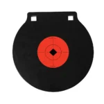 Birchwood Casey World of Targets Double Hole AR500 Gong, black front with orange bullseye