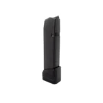 MAG SHIELD FITS GLOCK 17 +5/4 EXT BK, black magazine extension shown upright from the side