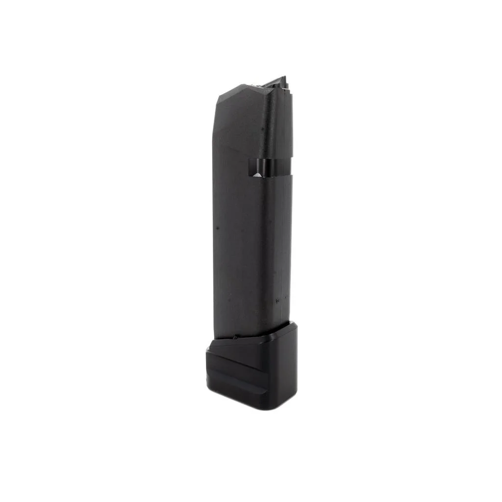 primary-47812 MAG SHIELD FITS GLOCK 17 +5/4 EXT BK, black magazine extension shown upright from the side