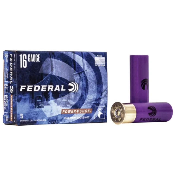 Federal Cartridge Co. Federal Power-Shok Buckshot Shotshells 16 ga 2 3/4" 12 plts #1B 1225 fps 5/ct