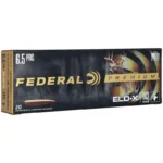 Federal FED PREM ELD-X ammunition, black retail box shown from the front and left side