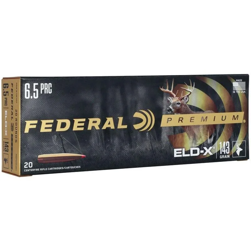 primary-47844 Federal FED PREM ELD-X ammunition, black retail box shown from the front and left side