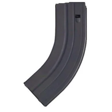 primary-47868 ASC AR Family Rifle Magazine, black curved side view with ribbed steel body