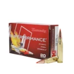 Hornady Superformance rifle ammunition, red box with three cartridges displayed in front