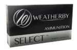 Weatherby Select ammunition, angled front view of black and silver box