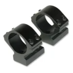 Talley Lightweight Alloy 1in Low Scope Mounts, black angled view with two rings and bases