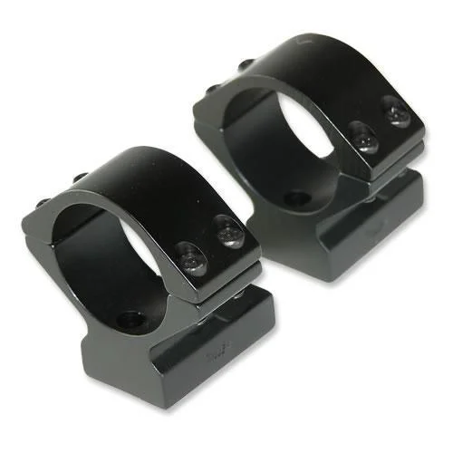 Talley Lightweight Alloy 1in Low Scope Mounts, black angled view with two rings and bases