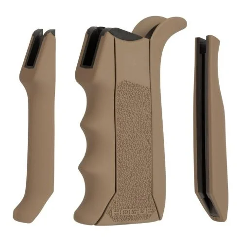 Hogue AR15/M16 Modular Rubber Grip, flat dark earth grip and inserts shown from three views