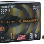 Federal Personal Defense Hydra-Shok Deep, black ammunition box with two cartridges, front view