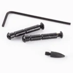 WILSON PIN SET ANTI-WLK HMR/TRGR BLK, black pins, screws and hex key arranged on white