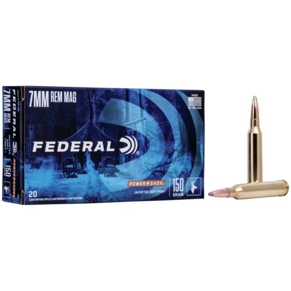 Federal Cartridge Co. Federal Power-Shok Rifle Ammunition 7mm Rem Mag 150 gr SP 3110 fps 20/ct